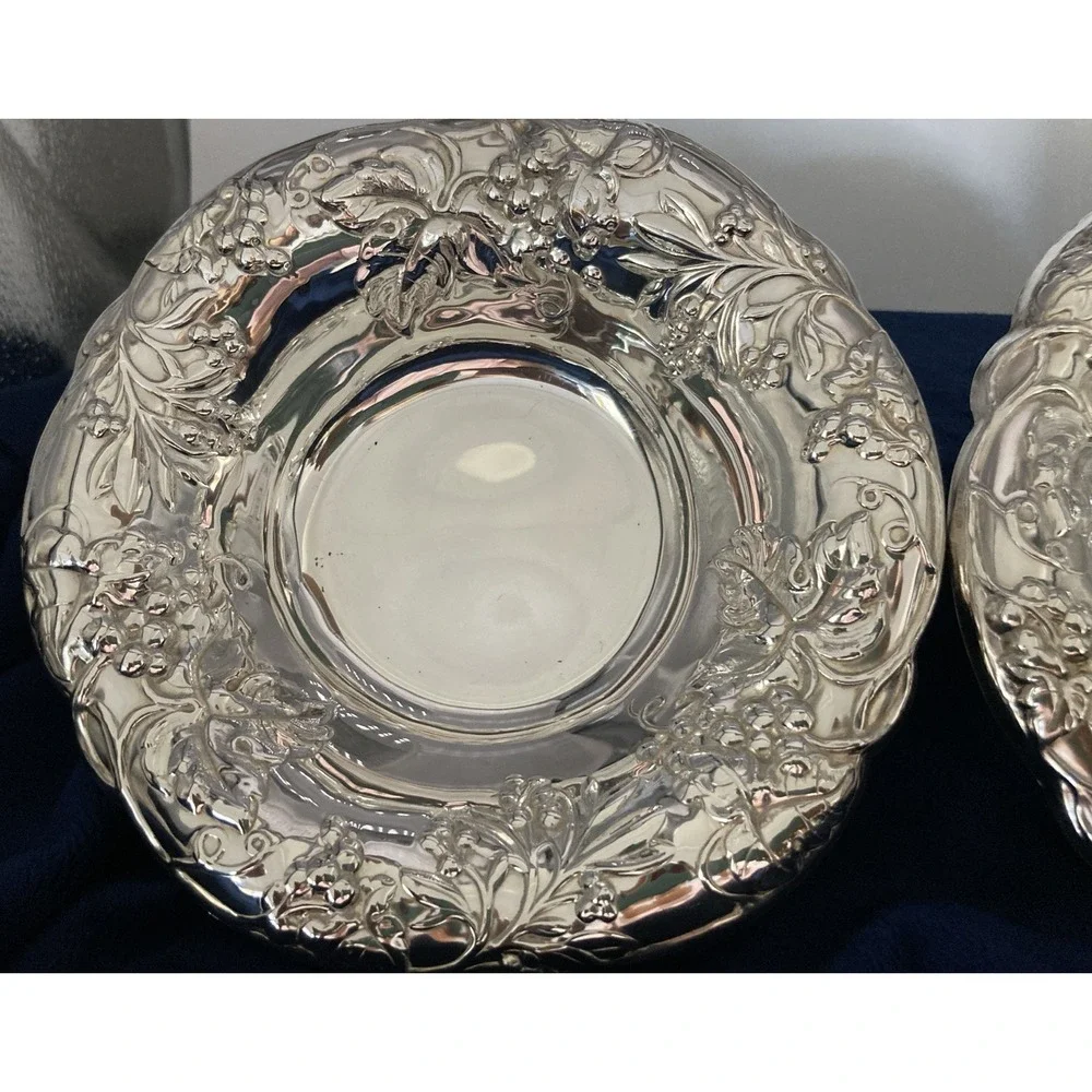 Vintage Grapevine Repousse Pilgrim Silver-plated Candy Dish Bowls (2) Post 1940